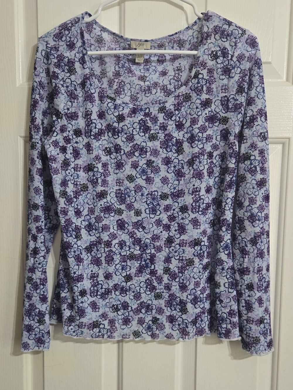 J. Jill Lavender and Purple Floral Long-Sleeve Scoop Neck Tee